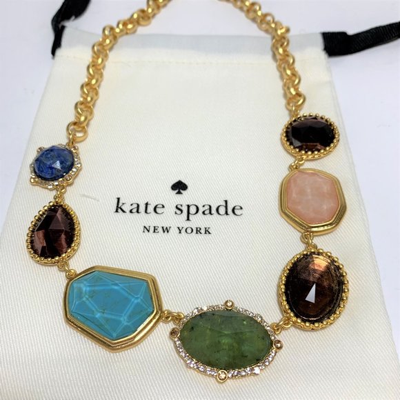 Kate Spade Perfectly Imperfect Necklace Stone Station Drop Gold Multi-Color NEW - Picture 7 of 10